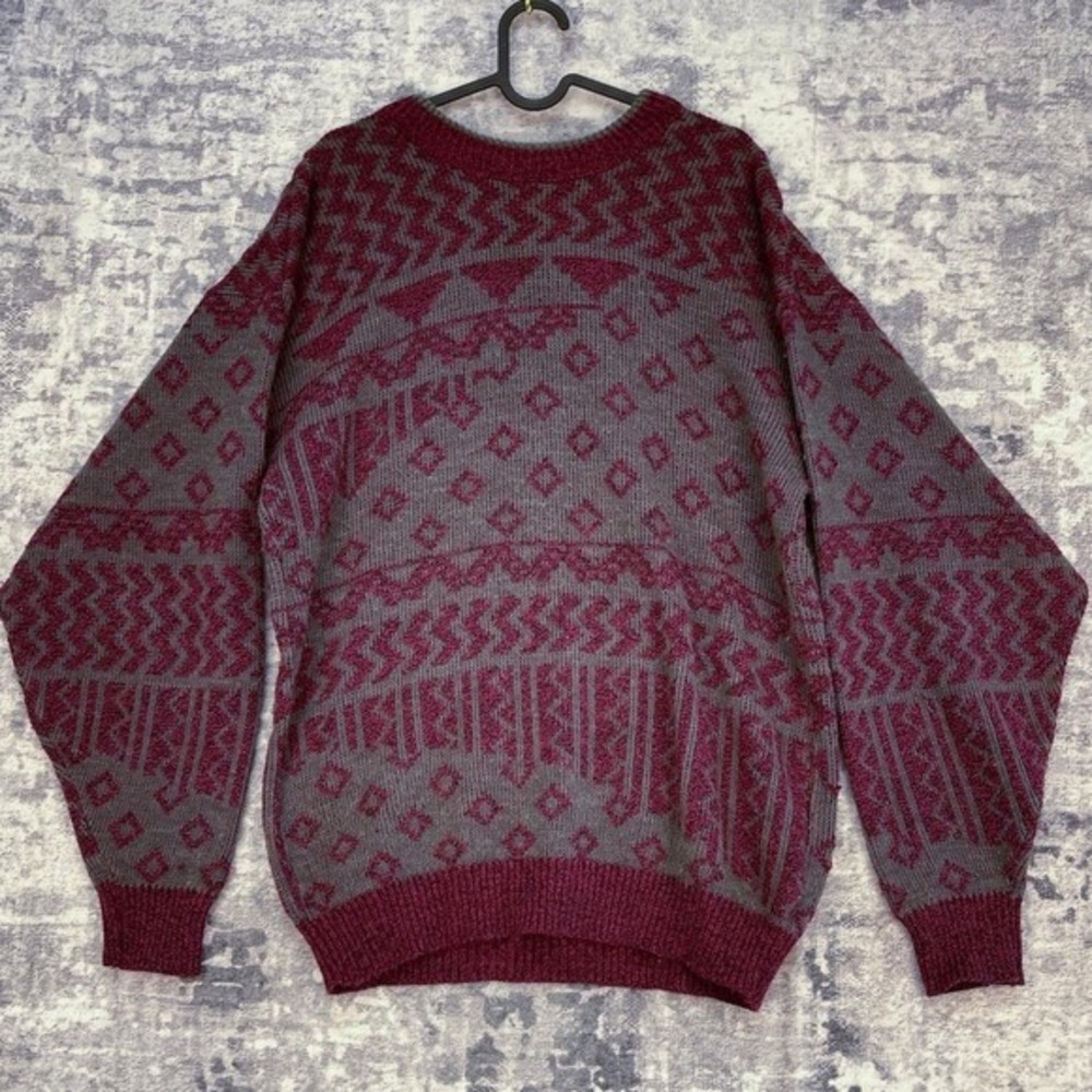 Vtg Le Tigre Sweater L Purple Grandpacore Cozy Core Jacquard Knit Geometric Y2K